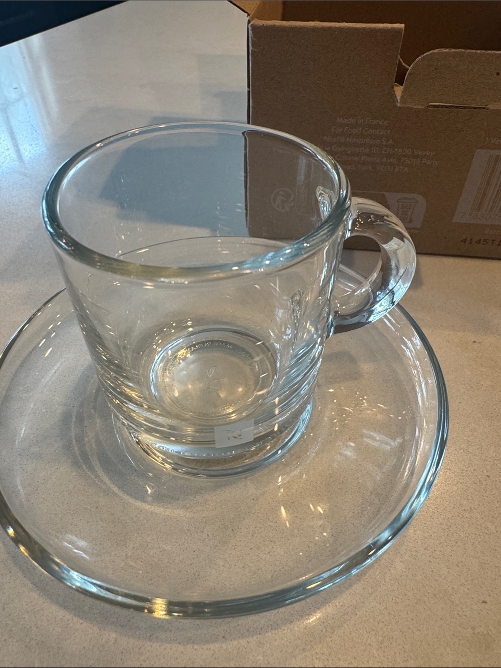Espresso Glass  shot Mug with saucer Nespresso Logo - Transparent
